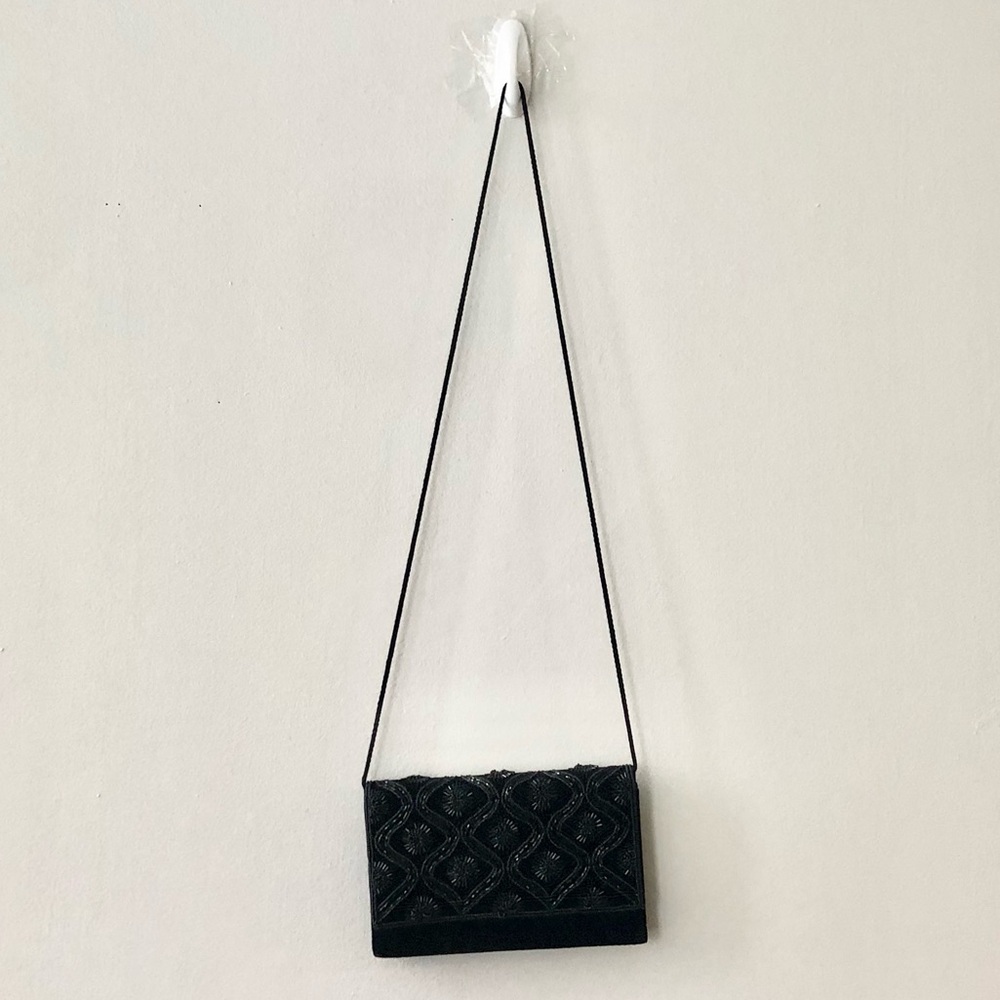 ❤️ Black Beaded Clutch Crossbody Evening Purse
